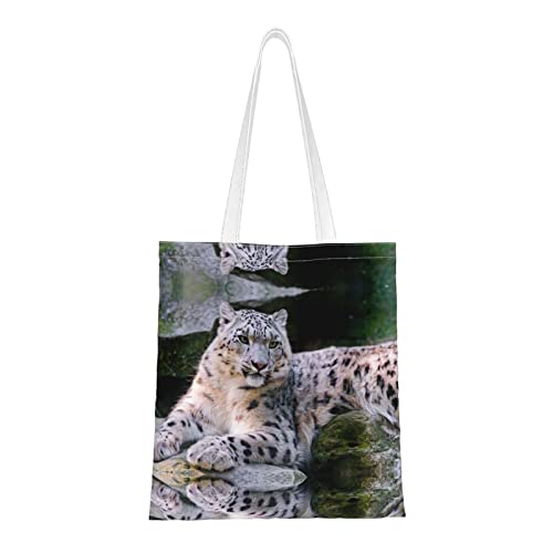 EWMAR La bolsa de compras portátil de lona con estampado de leopardo de nieve es adecuada para compras, trabajo, escuela y viajes diarios, Leopardo de nieve, Talla única