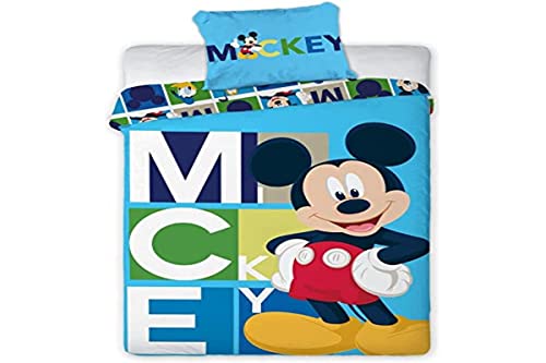 AYMAX S.P.R.L. Mickey Mouse - Juego de Cama (Funda nórdica de 140 x 200 cm y Funda de Almohada de 63 x 63 cm), diseño de Mickey Mouse