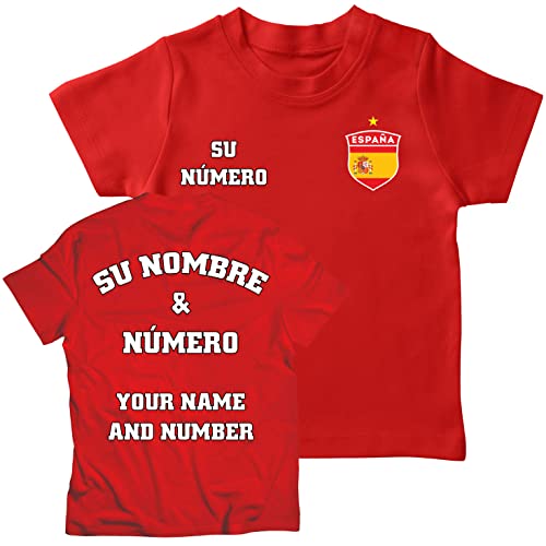 lepni.me Camisetas de Fútbol de España para Niños Su Nombre y Número Regalos del Campeonato Europeo de Fútbol o Copa del Mundo 2022 (7-8 años Rojo Multicolor)