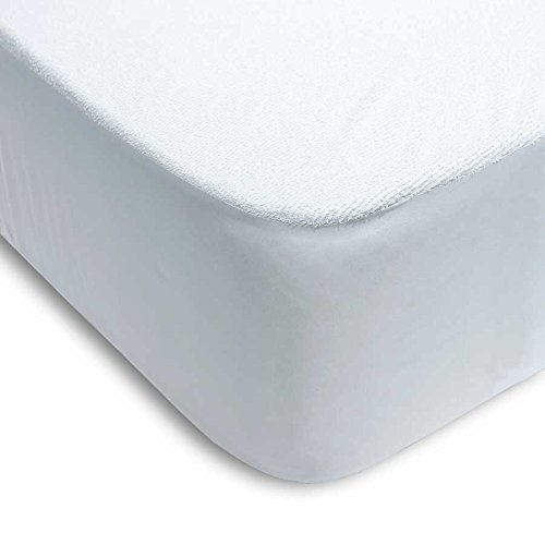 Regalitostv Protector de colchón (90 x 135 y 150), Longitud de 200 cm, Impermeable, Absorbente, Lavable, elástico Ajustable, de Rizo y PVC (90 x 200 cm) en Blanco