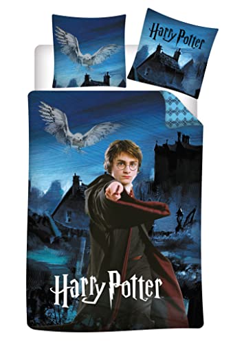 Harry Potter - Juego de funda nórdica infantil (100% algodón, funda de edredón de 140 x 200 cm, funda de almohada de 100 % algodón), diseño de
