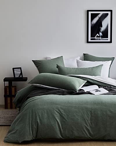 MILDLY Ropa de cama de 135x200 cm, algodón verde salvia, certificado ÖkoTex y adecuado para alérgicos, 1 funda nórdica y 1 funda de almohada de 80x80 cm
