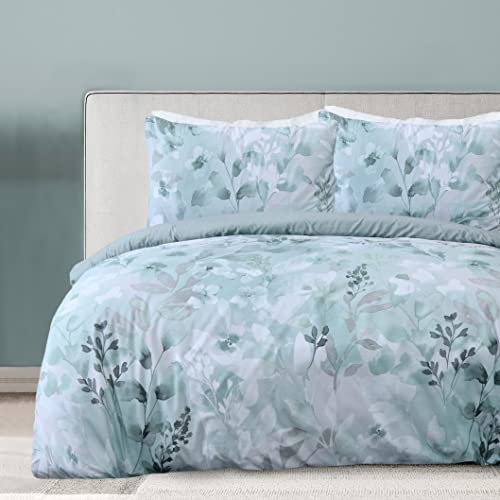 Sleepdown Juego de Funda de edredón Reversible con Hojas botánicas, diseño Floral, Color Verde