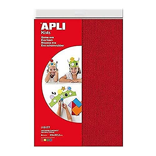 APLI Kids 13177- Goma EVA toalla rojo, verde, amarillo y azul A4 4 hojas