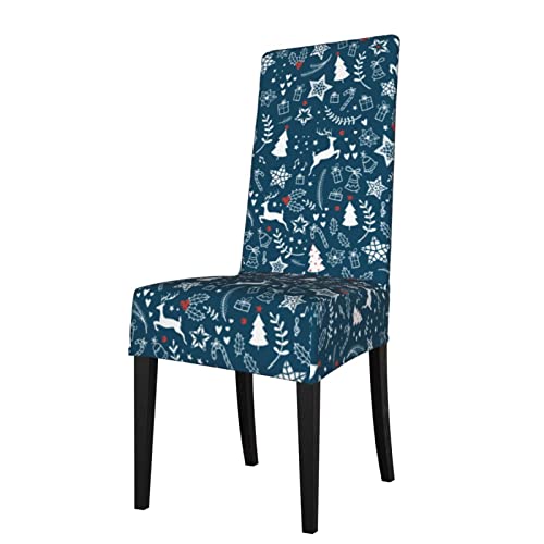 losolese Fundas para sillas Azul Navidad Ciervo Hoja Asiento Protector Estiramiento Silla de Comedor Funda de Asiento para sillas