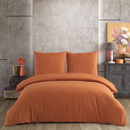 Vency Ropa de cama llana, 200 x 200 cm, color naranja, transpirable, juego de ropa de cama con 1 funda nórdica de 200 x 200 cm y 2 fundas de almohada de 80 x 80 cm, color naranja