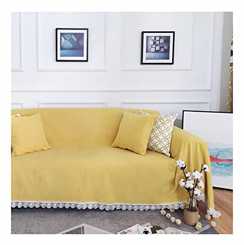 FUNFOB Funda de sofá de chenilla, TToalla de sofá con puntilla calada, Apto para todas las estaciones, Ideal como Tela Decoración, Cubre Sofá, Manta Pícnic(Size:180cm*280cm,Color:Yellow)