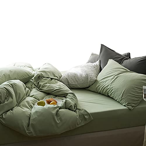 AShanlan Juego de ropa de cama de 140x200 cm, funda nórdica de 140x200 cm, funda de almohada de 70x90 cm, 2 piezas, color verde claro con cremallera para cama individual