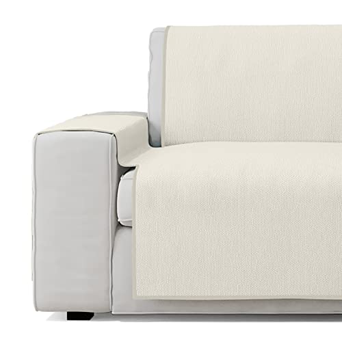 GAMUSI Cubre sofá - Funda de sofá práctica de algodón 4 plazas (hasta 220 cm de Ancho) - Color Crudo