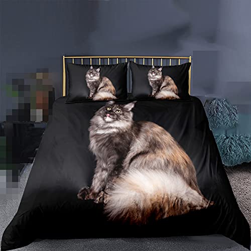 Juego de ropa de cama 3D lindo gato estampado funda de edredón divertido animal edredón funda almohada cama king size