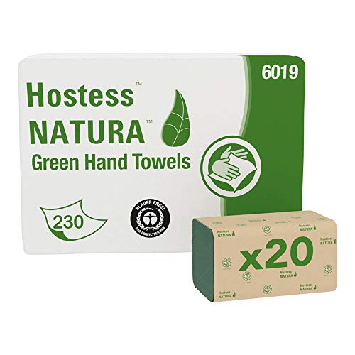 Hostess NATURA, 6019, Toallas secamanos plegadas, 1 capa, verde, 20 paquetes x 230 hojas