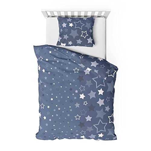 Träumschön Juego de ropa de cama de franela (135 x 200 cm, 2 piezas, con funda de almohada de 80 x 80 cm, 100 % algodón), diseño de estrellas, color azul oscuro