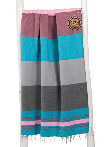 ZusenZomer Fouta Playa 200x200 Casablanca XXL - Toalla Hammam Gigante - 100% algodón, Suave - Foutas Playa Comercio Justo - Rosa, Negro