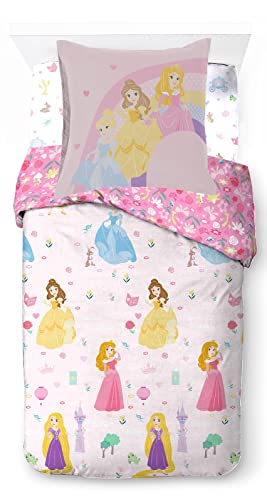 Princesa Disney, juego de cama infantil de 140x200 cm, 100% algodón, cama individual, incluye funda nórdica, sábana bajera y funda de almohada de 65x65 cm, apta para camas de 90x190 cm a 90x200 cm