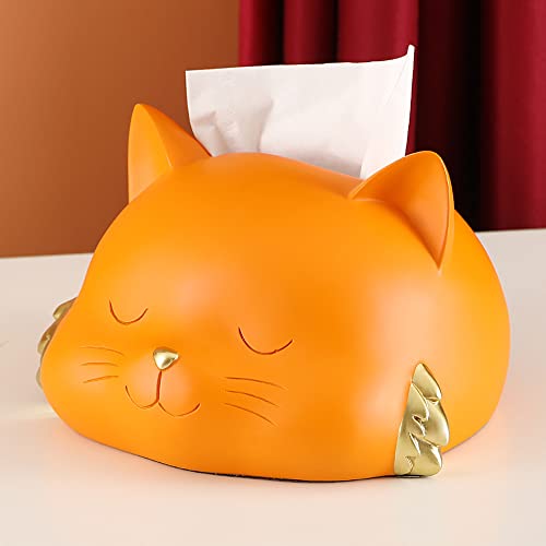BAFAFA Caja de pañuelos for sala de estar, dispensador de papel higiénico creativo for gatos, caja de almacenamiento de pañuelos, cubierta de ataúd de pañuelos de resina, papel adecuado fácil de lleva
