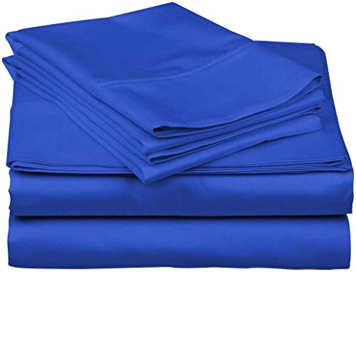 Tula Linen Juego de sábanas de 1100 Hilos, 4 Piezas, 100% algodón Egipcio, Color sólido de Primera Calidad, tamaño de Bolsillo 44 cm (UK Super King, 180 x 200, Egipcio Azul)