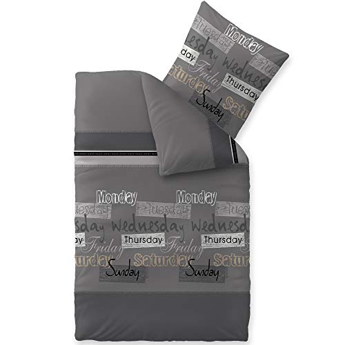 CelinaTex Touchme - Juego de cama de franela de algodón, funda nórdica Carla gris antracita negro, 100% algodón, gris, 135 x 200 cm