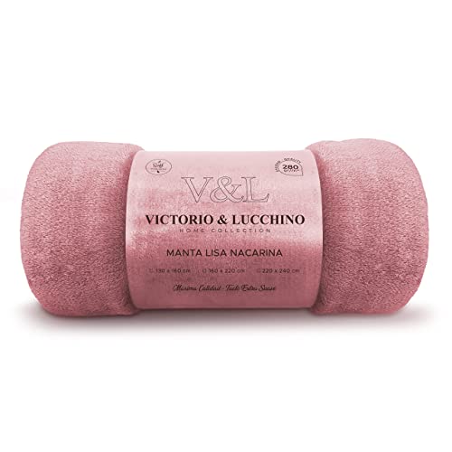 Victorio & Lucchino Manta Franela para Sofá o para Cama, Microfibra Extra Suave (VL-80515 Lisa Rosa, 130x160 cm)