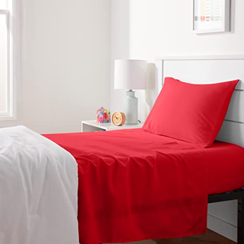 Amazon Basics – Juego de sábanas para niños – suave y fácil de lavar, Rojo, cama individual