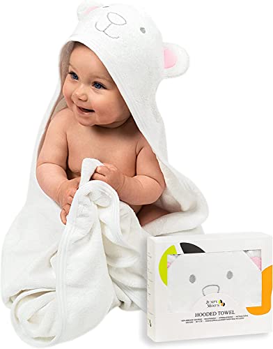 Toalla bebe con capucha – Toallas baño bebe ultra suaves – 100% de bambu, hipoalergénicas, altamente absorbentes – Regalos originales para bebes recien nacidos con bolsa para la colada – Oso Rosa