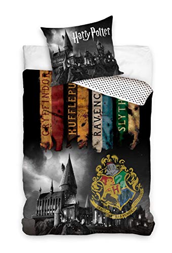 Harry Potter Hogwarts Juego de funda nórdica 100% algodón, funda nórdica de 140 x 200 cm y funda de almohada de 65 x 65 cm