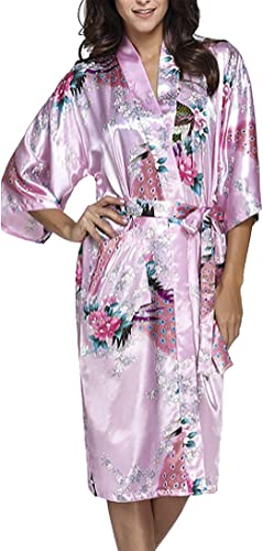 Trifolium Kimono bata y camisola sedoso pavo real satén camisón bata de baño boda negligé camisón, rosa pastel, 18-20