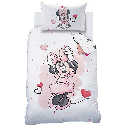Minnie Mouse Juego de Cama de Franela☆ Ropa de Cama Infantil para niñas, Rosa y Rosa, diseño de Mariposa de Disney Minnie Mouse, 1 Funda de Almohada de 40 x 60 cm y 1 Funda nórdica de 100 x 135 cm