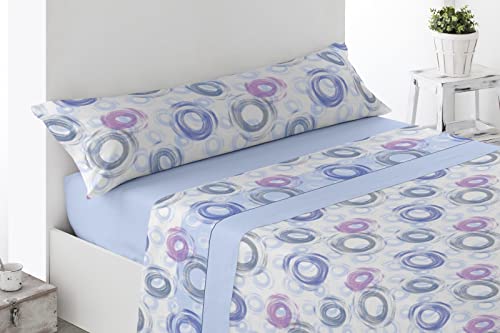 Energy Colors Textil-Hogar - Verano Cama 150 - Juego Sábanas 3 Piezas con Bajera Ajustable 1 Funda Almohada y Encimera Microfibra (Circul Azul)