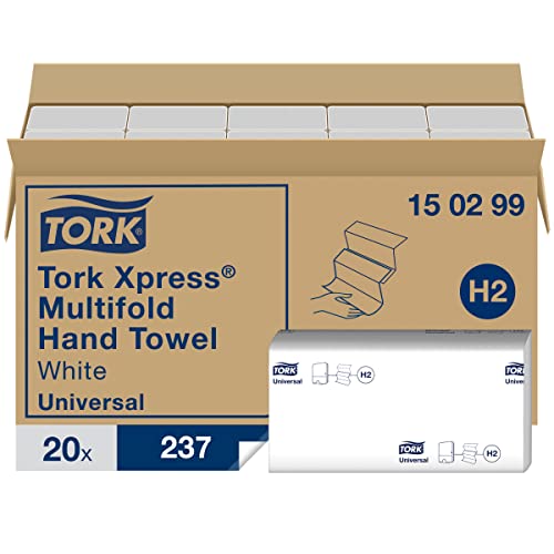 Tork Xpress 150299 Toallas de mano de papel Universal/Toallitas secamanos compatibles con el sistema H2/4740 toallas/2 capas/Blanco, 20 x 237 Toallas de papel