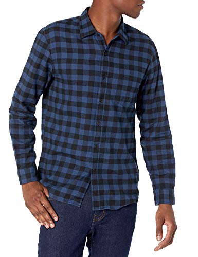 Amazon Essentials Camisa de Franela de Manga Larga de Ajuste Entallado Hombre, Azul Cuadros de Vichy Grandes, M