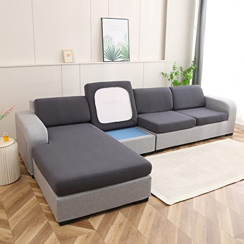 Qelus Funda de cojín elástica para chaise longue, ligera y transpirable, elástica, jacquard, funda de sofá funda de sofá para sofá en forma de L, sofá de esquina (chaise longue, gris)
