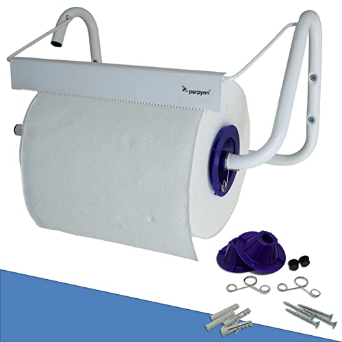 Parpyon® Nuevo Portarrollos industrial de pared toallero baño para rollos secador ideal en cocina, garaje, gimnasio, para carrete de papel toallas desechables (Mod.1)
