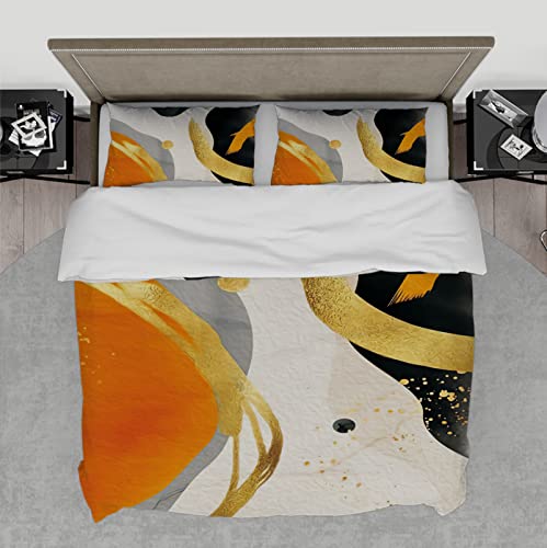 Oro Abstracto Textura Fundas nórdicas Naranja Manta de Colcha Set All Season Luxury Style Home Decor Bedding Comforter Cover Black 260x220cm