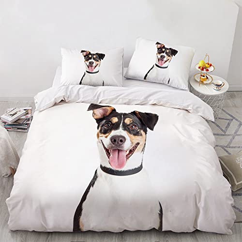 3D Pet Dog Print Juego de Funda nórdica King Tamaño Doble Animal Print Comforter Cover White Soft Microfiber Bedding Set Niñas Adultos Funda de edredón con Funda de Almohada (Sin edredón),Single