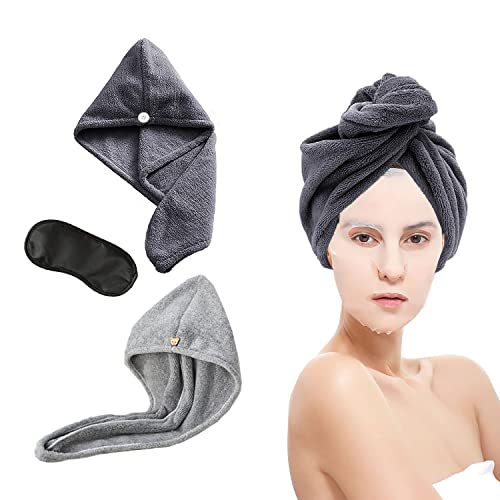 Toalla de pelo de microfibra de secado rápido súper absorbente suave con botón para mujer, toalla de pelo largo, toalla de secado rápido, 2 uds