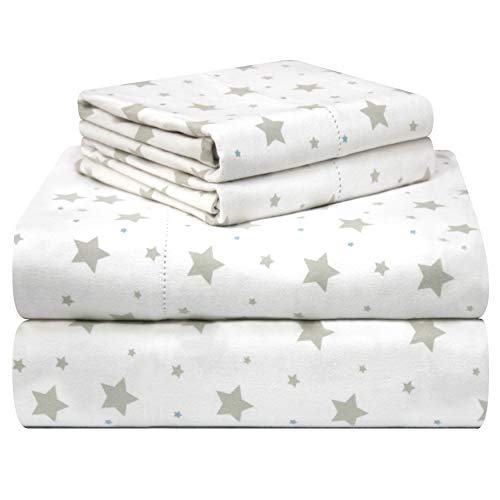 Pointehaven Juego de sábanas de Franela con Estampado de algodón de 180 g/m², tamaño California King, Estrellas