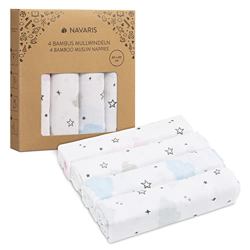 Navaris 4X Toalla para bebé de Muselina - Muselinas para Cuidado Infantil - Paños de Tela de algodón y Viscosa - Pañales de 80 x 80 CM