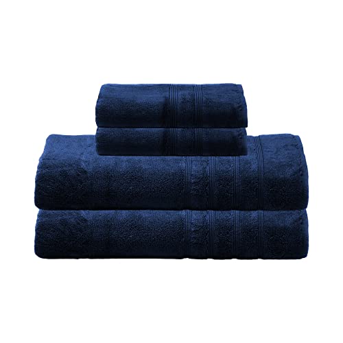 Mosobam Juego de baño extra grande de bambú de 700 g/m², color azul marino, 2 toallas de baño de 35 x 70, 2 toallas de mano de 16 x 30, tipo spa, juegos de toallas turcas de secado rápido