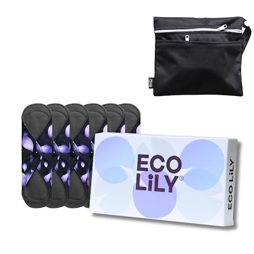 Eco Lily Toallas sanitarias reutilizables con carbón de bambú (6 Pk (Light Flow))…