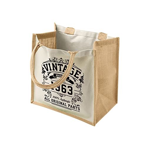 Bolsa de mano de 60 cumpleaños para mujer, bolsa de hombro de yute de algodón, bolsas reutilizables para compras, bolsas de regalo, bolsa de libro, bolsa de viaje, bolsas de comprador, natural, Large