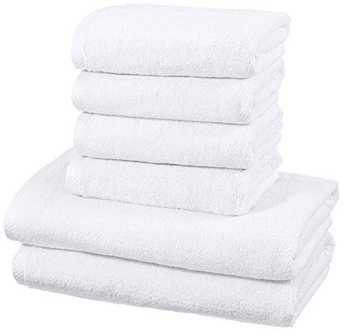 Amazon Basics - Juego de 6 toallas de secado rápido, 2 toallas de baño y 4 toallas de mano - Blanco