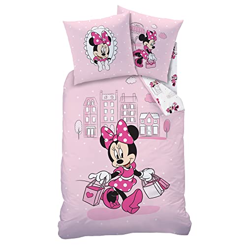 Juego de ropa de cama de Disney con diseño de Minnie Mouse · Funda de almohada 80 x 80 + Funda nórdica 135 x 200 cm - 100% algodón, multicolor, 2 - teilig