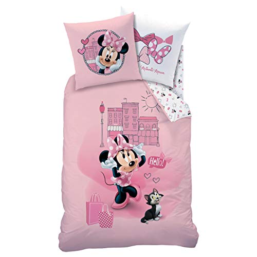 CTI Minnie Mouse - Juego de cama de franela y franela (135 x 200 cm, 80 x 80 cm, funda nórdica para niñas, 2 piezas, 1 funda de almohada de 80 x 80 cm, 1 funda nórdica de 135 x 200 cm)