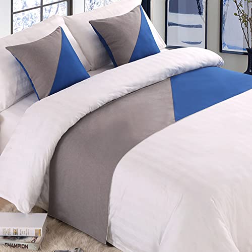 TTiiLoe Camino de cama para pie de cama, patrón geométrico, gris y azul, decoración de ropa de cama, bufanda de cama, toalla de cama, 180 x 50 cm