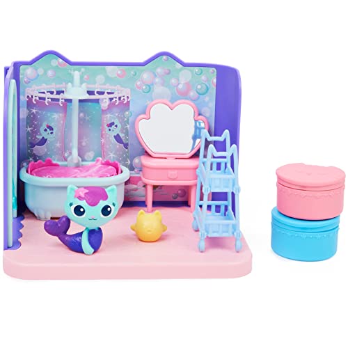 Gabby's Dollhouse, Primp and Pamper - Baño con figura de Mercat, 3 accesorios, 3 muebles y 2 entregas, juguetes para niños a partir de 3 años