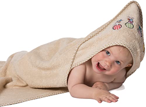 ZOLLNER Toalla bebé con capucha grande, algodón, 100x100 cm, beige