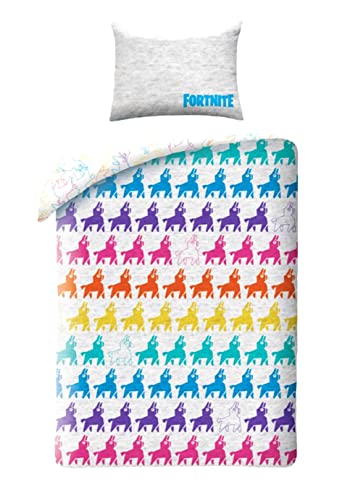 Fortnite - Juego de ropa de cama reversible de 2 piezas, 100% algodón, funda nórdica de 135 x 200 cm, funda de almohada de 70 x 90 cm