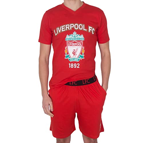Liverpool FC - Pijama Corto para Hombre - Producto Oficial - Rojo - Escudo a Color - Mediana
