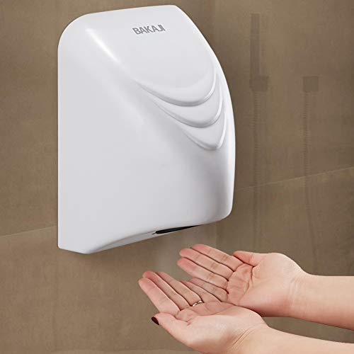 BAKAJI Toallas automáticas eléctricas Hotel secador de manos de aire caliente de pared baño con sensor de fotocélula (850 W)