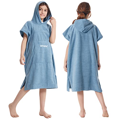 Hiturbo Bata cambiadora de toalla para niños, de secado rápido, absorbente de rizo, manta con capucha con bolsillo para playa, piscina y baño (azul), Azul, talla única